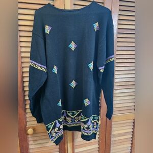 Vintage Qui Designer Collection Geometric Sweater Multicolor Cotton Size L 90s